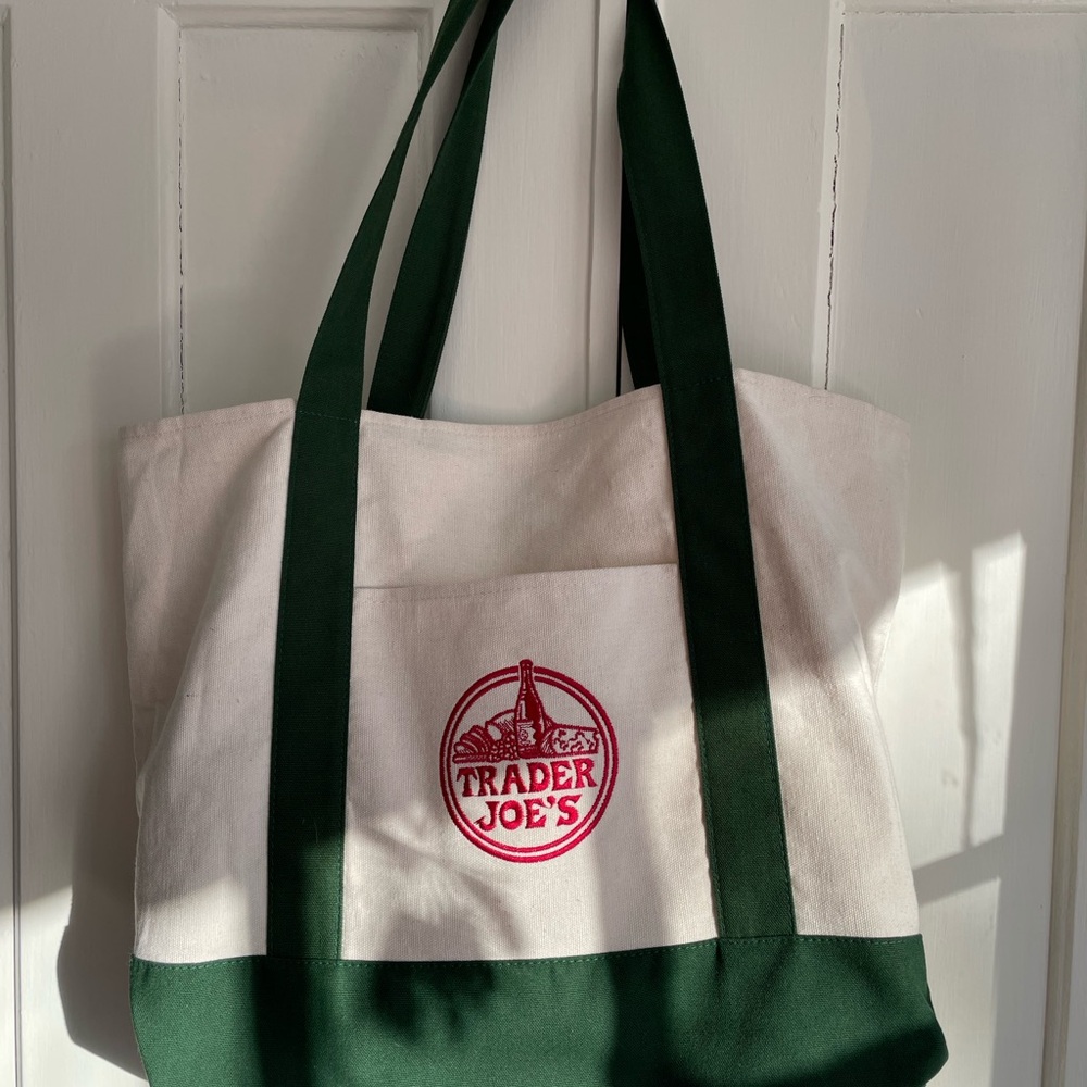 Trader Joe’s nwt LARGE Canvas Limited Edition 2025 Tote Shopping Bag GREEN - Picture 9 of 10